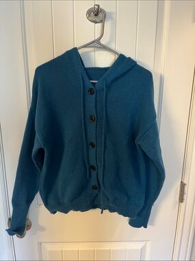 Teal Hooded Button-Up Women’s Sweater